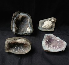 Bulk Of 4 Beautiful Geodes Of Amethyst, Calcite, And Modernite L-3 picture