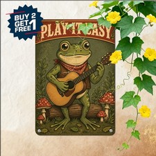 Acoustic Guitarist Frog Musician Sign Whimsical Pond Life Metal Tin Plaque picture
