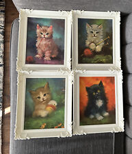 Vtg Framed Florence Kroger Kitten Kitty Cat Prints Signed 8 X 10 Prints Set Of 4 picture