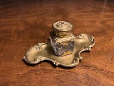 Antique Gilt Metal and Cut Glass Inkwell Base Heavy Duty Glass Pat Dec 28 1897 picture