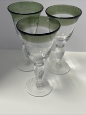 Set Of 3 Artland Iris Emerald Sage Hand Blown Goblets  picture