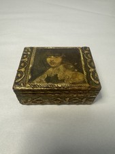 Antique Italian Florentine Gilt Wood Gesso Trinket Box Lady Portrait Small picture