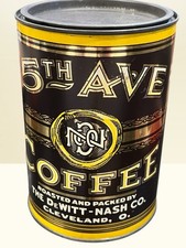 Antique 5th Ave Coffee Tin Can DeWitt-Nash Co Cleveland Ohio Vintage Litho 1lb picture