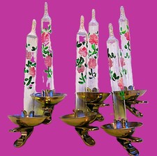 6pc Set Vtg Dillards Italy Hand‑Painted Blown Glass Candle Christmas Ornaments🎄 picture