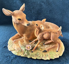 Vintage Homco Masterpiece Ceramic Deer Doe and Fawn Figurine picture