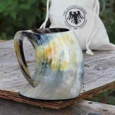 Distressed Raider XL Viking Beer Mead Ale Drinking Horn Tankard - Handmade Mug picture