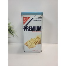 Vintage 1978 Nabisco Premium Saltine Cracker Tin Canister Light Blue Lid 16oz picture