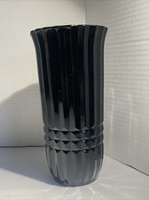 Vtg Deco Revival Black Amethyst Glass Vase Fluted+Diamonds 8” FTD USA~Gift picture