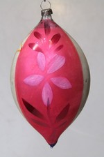 Antique VTG Glass RED FLOWER Pictured Large DROP Christmas Ornament Germany BLUE picture