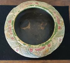 Vintage 1920's Handcrafted Mexico Terra Cotta 3 Footed Bowl Painted Unglazed picture