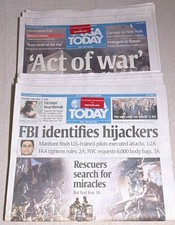 USA TODAY  Wednesday September 12 and Thursday, 13, 2001 Lot of 2 picture