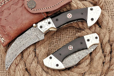 LOT OF 2PCS OF Custom Handmade Damascus 110mm Buffalo Horn Folding Pocket Knifes picture