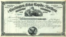 1870s Burlington Cedar Rapids & Northern Railway - railroad stock certificate picture