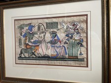 Beautiful Painted Images on Papyrus King Tut Tutankhamun and Wife. Hand Painted picture
