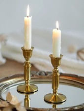 Vintage Gold Brass Candlestick Holders Set of 2 - Elegant Taper Candle Holder... picture