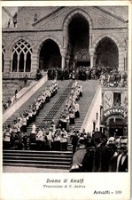 Vintage Duomo di Amalfi Postcard Stairs Procession of S. Andrea Italy picture