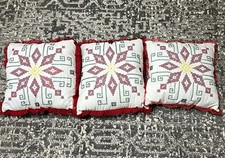Lot of 3 Vintage Ukrainian Hand Embroidered Pillows Cross Stitch Folk Art Set picture