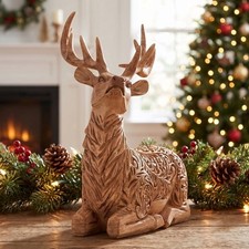 Holiday Time Resin Sitting Deer Christmas Decoration Brown 9 Inch picture