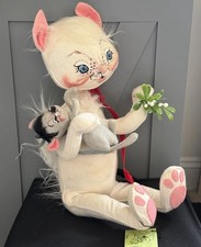 Vintage 1981 Annalee Christmas Cat & Mouse w/ Mistletoe ~ Poseable ~ Hang Tag picture