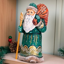 Russian Santa with Gift Bag 9 in, Hand Carved, Christmas Mantel Decor, Signed picture