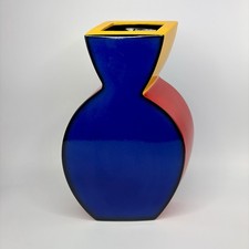 Fred Stodder Signed Studio Art Pottery Geometric Vase Vtg Block Post Modern picture