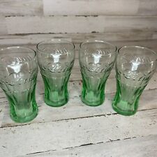 Coca Cola Green Embossed Glasses Libbey 6.25 oz. Set of 4 Coke Genuine Glasses picture