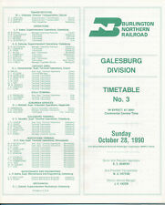BURLINGTON NORTHERN RAILROAD GALESBURG DIVISION TIMETABLE #3 OCTOBER 28 1990 NEW picture