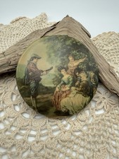 Wonderful antique powder compact with mirror, pink ostrich puff victorian picture