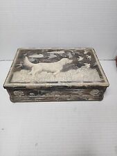 Awesome Hunting Dog jewelry box vintage Genuine Incolay Stone 11