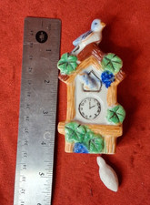 Vintage Japan Ceramic Mini Wall Pocket Cuckoo Clock Bluebird Dangling Weight 5.2 picture