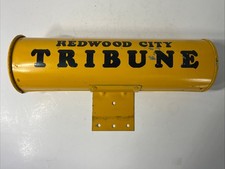 Vintage Redwood City Newspaper Box Galvanized Metal Tube Vibrant Yellow picture