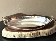 Rare Félix Frères Silver-Lined Copper Oval Gratin Pan Roasting Pot 14” French picture