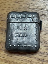 Antique Sterling Silver U.S. Mail Stamp Holder Pouch Marked Sterling w Stamp picture