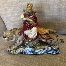 VTG Chinese Cai Shen Riding Tiger Statue- Stamped Huo LAN master Design picture