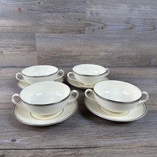 Rare Minton Bridal Veil Bouillon Cream Soup Cup W/Saucer Set Of 4 Bone China picture