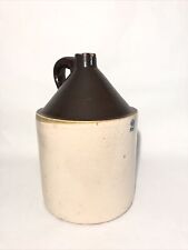 Antique Stoneware #2 Crock Jug W/ Handle- White & Brown 14”x9” Farm House Decor picture