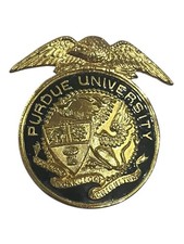 Vintage 1930s - 1940s Purdue University Metal Hat Badge Early Brass Eagle Emblem picture