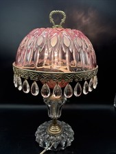 VTG Cranberry Glass Michelotti Boudoir Lamp Made In Holland  Crystal Prisms picture