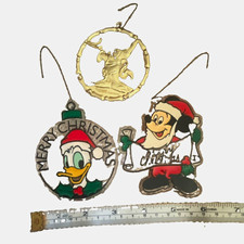 Disney 3pc Metal Christmas Ornaments Lot Mickey Mouse & Donald Duck 1983 picture