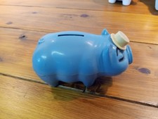 Vintage WES-KO LA 23 CALIF. 1950-60s Blue with Yellow HAT-TIPPING PIGGY BANK picture