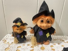 Halloween vintage Russ Berrie Troll Dolls Witch w/Broom & Hat picture