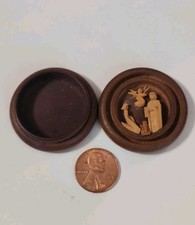 Vintage MCM Oberammergau Carved Wood Religious Trinket Box Miniature Nativity  picture