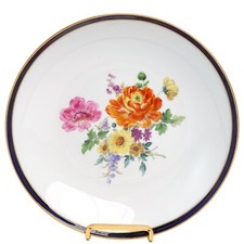 Antique Meissen porcelain hand-painted floral Cobalt w/Gold edge plate Bowl 10
