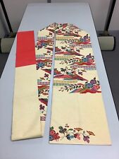 Japanese Vintage Kimono Nagoya Obi cotton beige flower tradition 135.4x11.8inch picture