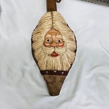 Santa St. Nick Christmas Fireplace Bellows Wood Carved Leather picture