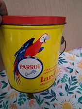 Vintage Parrot Lard Tin 4lb Bucket Fort Wayne IN Advertising Pail Handle Oil Can picture