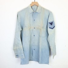 Vintage 40s 50s WWII WW2 USN Navy Chambray Denim Shirt Stencil Named As Is Mens picture