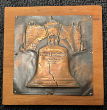 Vintage Liberty Bell Embossed Copper Art Plaque Repousse Signed 4” picture