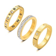 YIKOXI 3pcs Love Friendship Lucky Ring Cubic Zirconia Gold Ring Sets Women picture