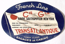 1930s French Line Transatlantique Cabin Class Havre New York Luggage Label 6